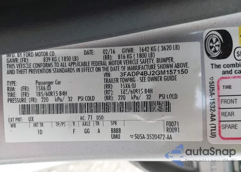 2016 Ford Fiesta Se z USA, uszkodzony, nr VIN 3FADP4BJ2GM157150